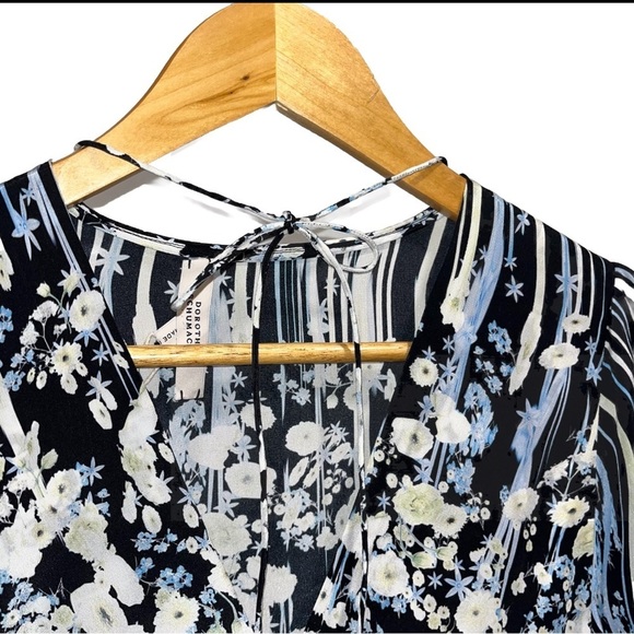 DOROTHY SCHUMACHER Blooming Love Midi Dress Silk Floral Blue White Small NWT - Picture 10 of 16